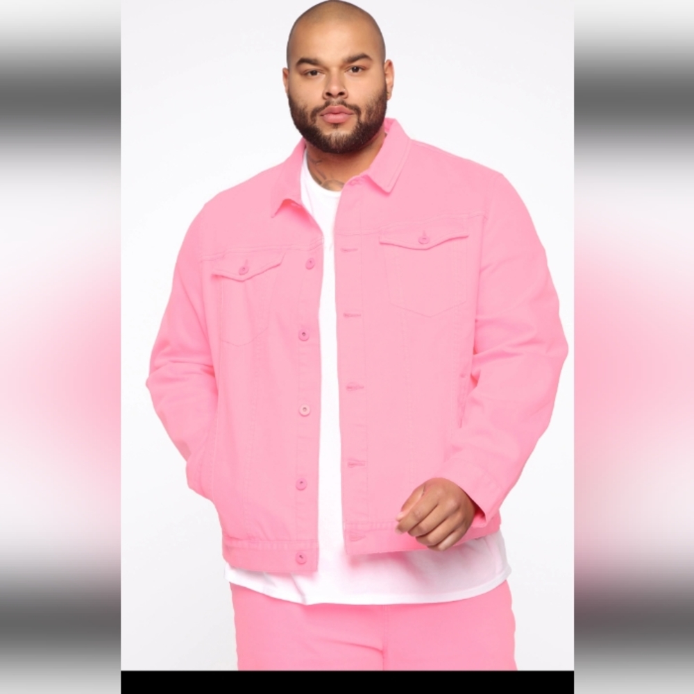 Fashion Nova Men's  Pink Neon Jean Denim Trucker Jacket Sm